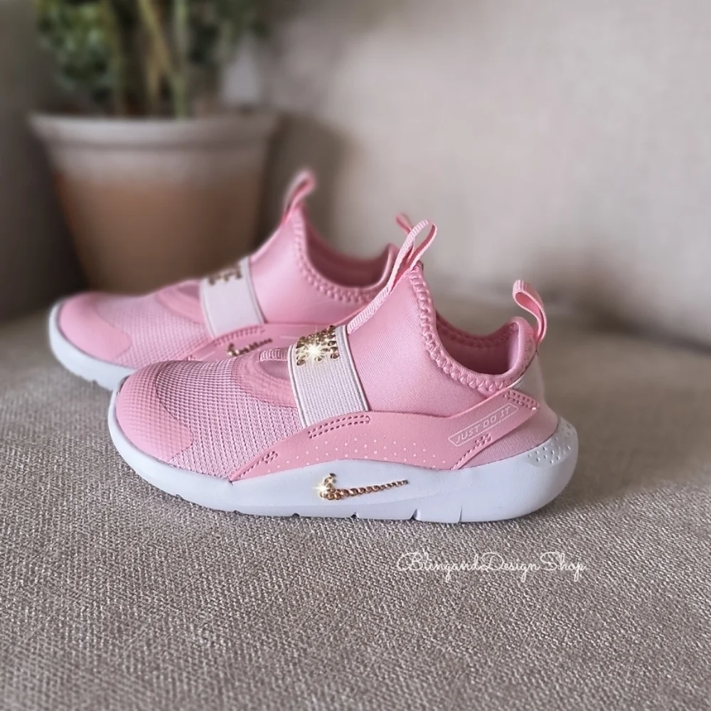 Bling Nike Flex Runner 4 Baby Toddler Girl Shoes Pink Customized Nikes With Gold